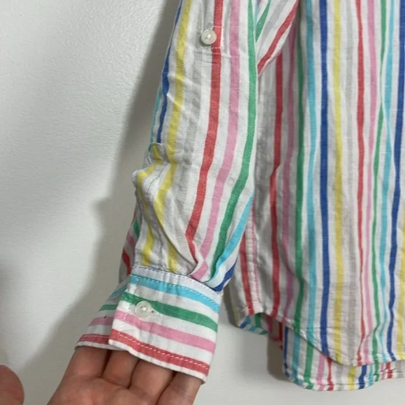 Lands end linen blend cabana stripe shirt size M - Picture 3 of 9